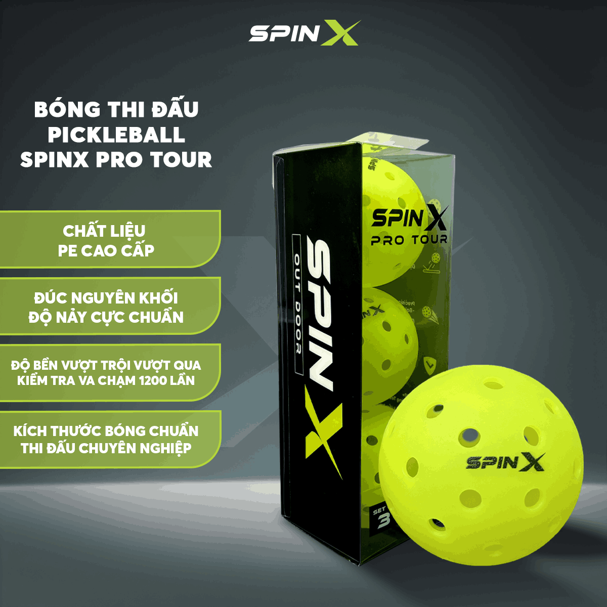1 Quả Bóng Pickleball SpinX Pro Tour Chính Hãng - Bền - Đường Bay Ổn Định - Kiểm Soát - 40 Lỗ - Đường Kính 74mm