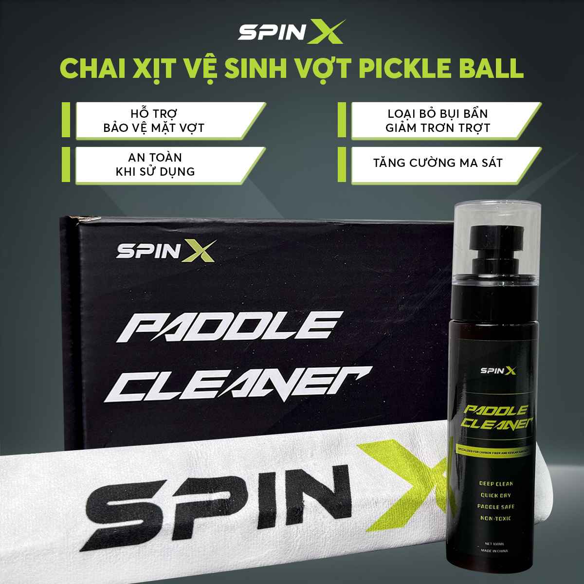 Chai Vệ Sinh Vợt Pickleball SPINX Chính Hãng - Dạng Xịt - Dễ Sử Dụng, Giữ Sạch Bề Mặt Vợt, Tăng Tuổi Thọ - Tiên Lợi