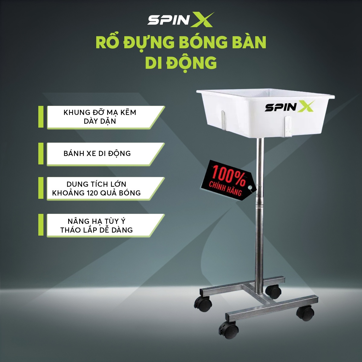 Rổ Đựng Bóng Bàn Có Chân SPINX Chính Hạn - Nhẹ - Lấp Ráp Đơn Giản - Bền Bỉ - Mức Chứa Bóng Siêu Nhiều - Tiện Lợi