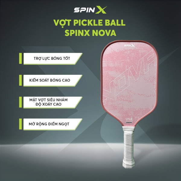 Vợt Pickleball SpinX NOVA Chính Hãng - Màu Hồng - 16mm - Bền Bỉ - Siêu Nhám - Chuẩn Thi Đấu USA - Toàn Diện - Tạo Xoáy Tốt