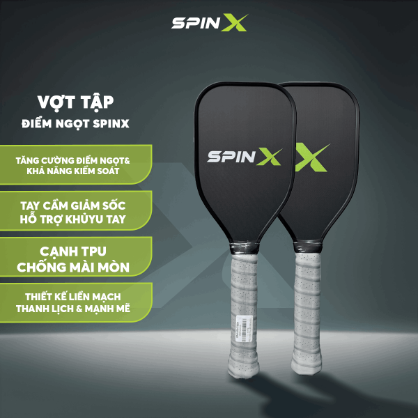 Vợt Pickleball Tập Điểm Ngọt SPINX Chính Hãng - Tiêu Chuẩn - Tay Cầm Dài - Mặt Carbon Thô - Giúp Tập Kỹ Thuật - Bền Bỉ