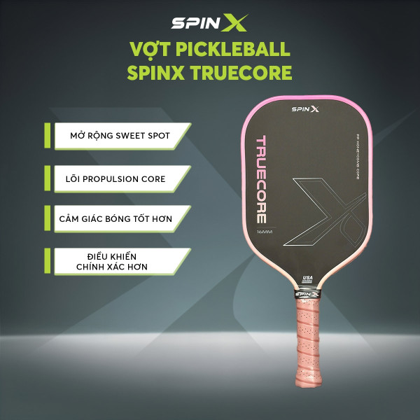 Vợt Pickleball SpinX TrueCore 16MM Chính Hãng - Hồng - Ổn Định – Cảm Giác Bóng Rõ – Kiểm Soát - Bề Mặt T700 Carbon
