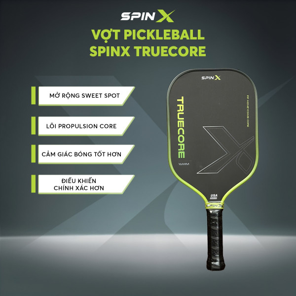 Vợt Pickleball SpinX TrueCore 16MM Chính Hãng -  Xanh Lá - Ổn Định – Cảm Giác Bóng Rõ – Kiểm Soát - Bề Mặt T700 Carbon - Bền