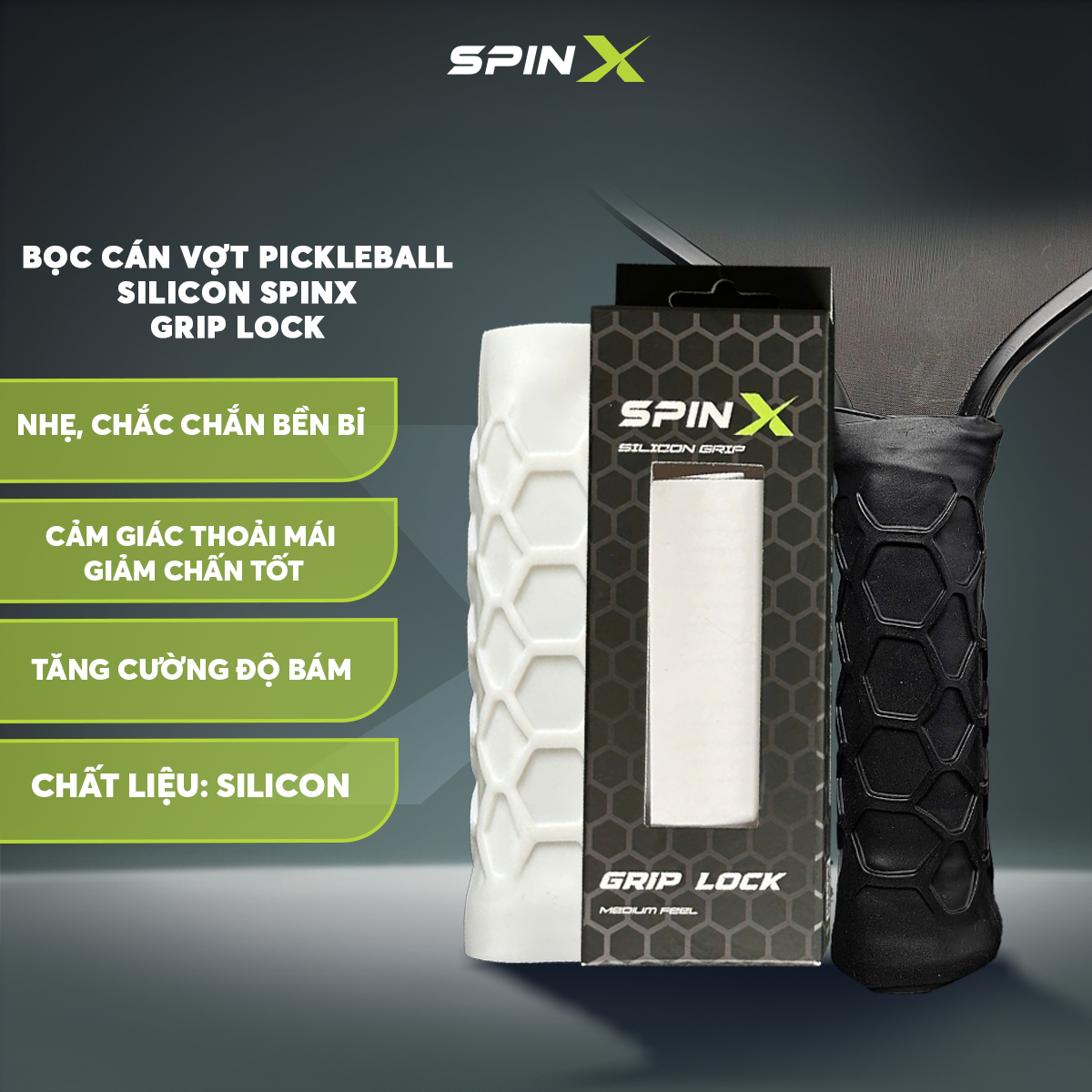 Bọc Cán Vợt Chính Hãng Pickleball SpinX Chính Hãng - Chắc Chắn - Hỗ Trợ Cầm Vợt Chắc Chắn Hơn - Bền Bỉ