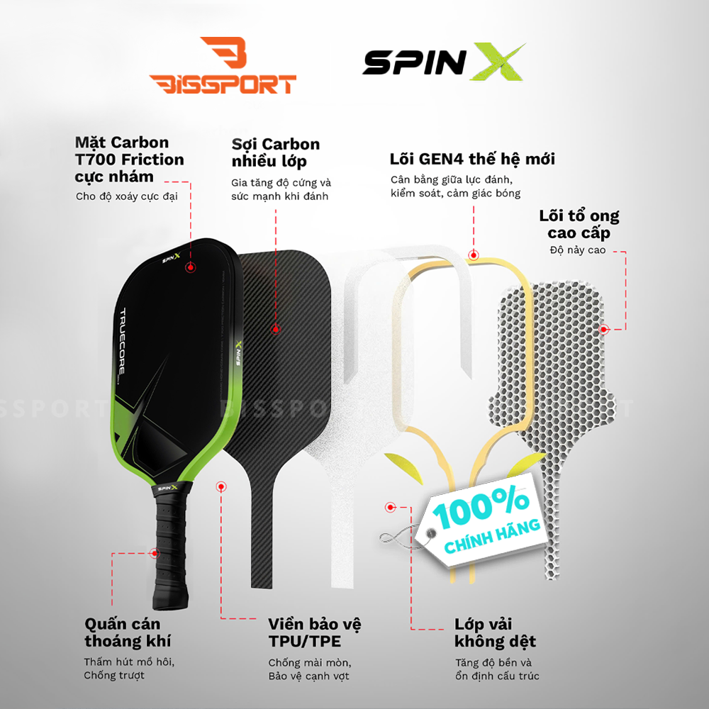 Vợt Pickleball SpinX TrueCore Gen 2 Hồng